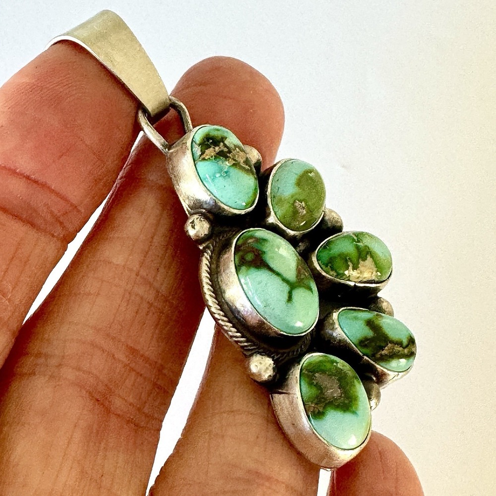 Navajo Half Cluster Pendant Turquoise‎ Sonoran Gold 2.25 Signed Sheila Sterling - Picture 3 of 8